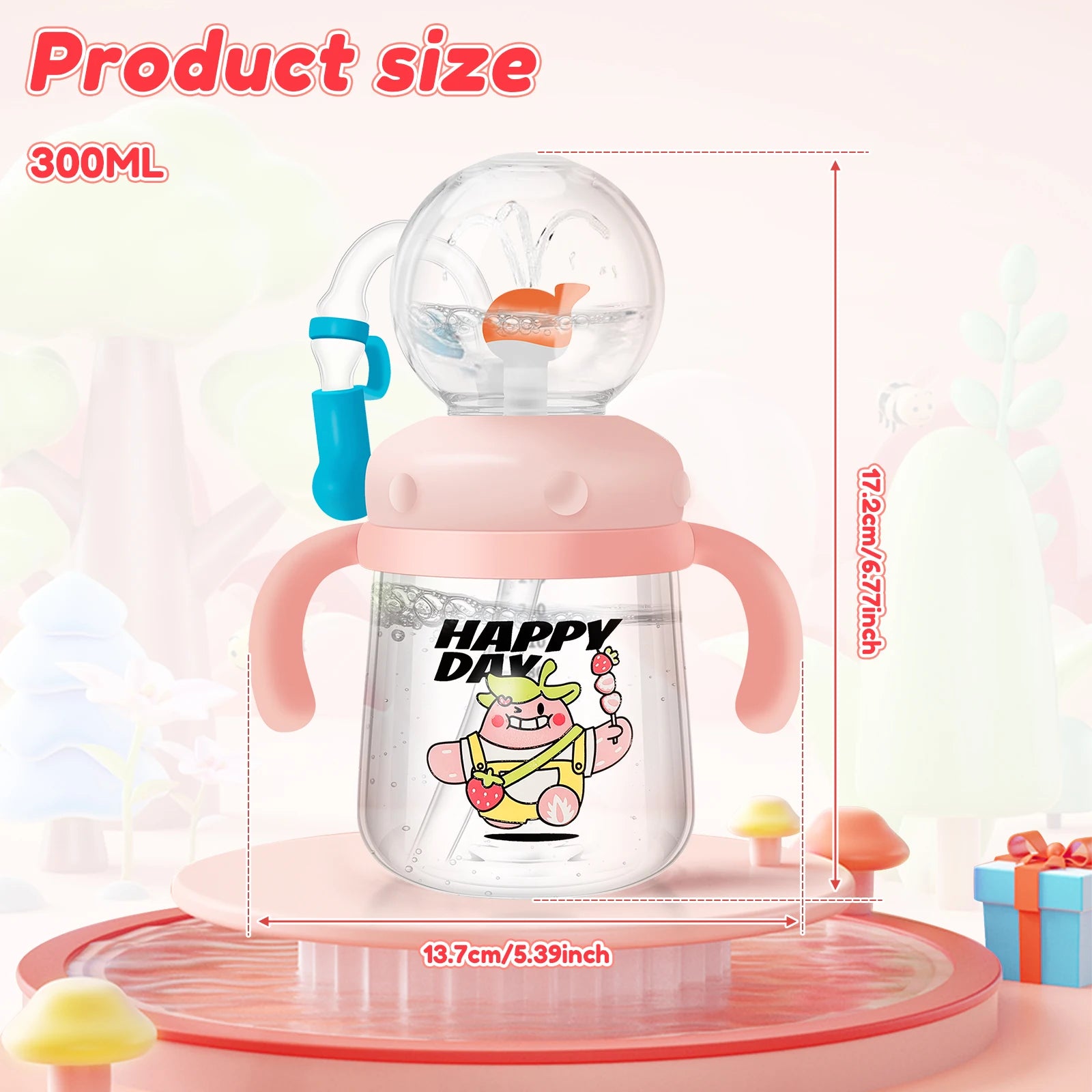 300ml Children Drinking Bottle w/ Straw Feeding Cup Creative Whale Squirt Water Cup Kids Learn Feeding Drinking Bottle BPA Free