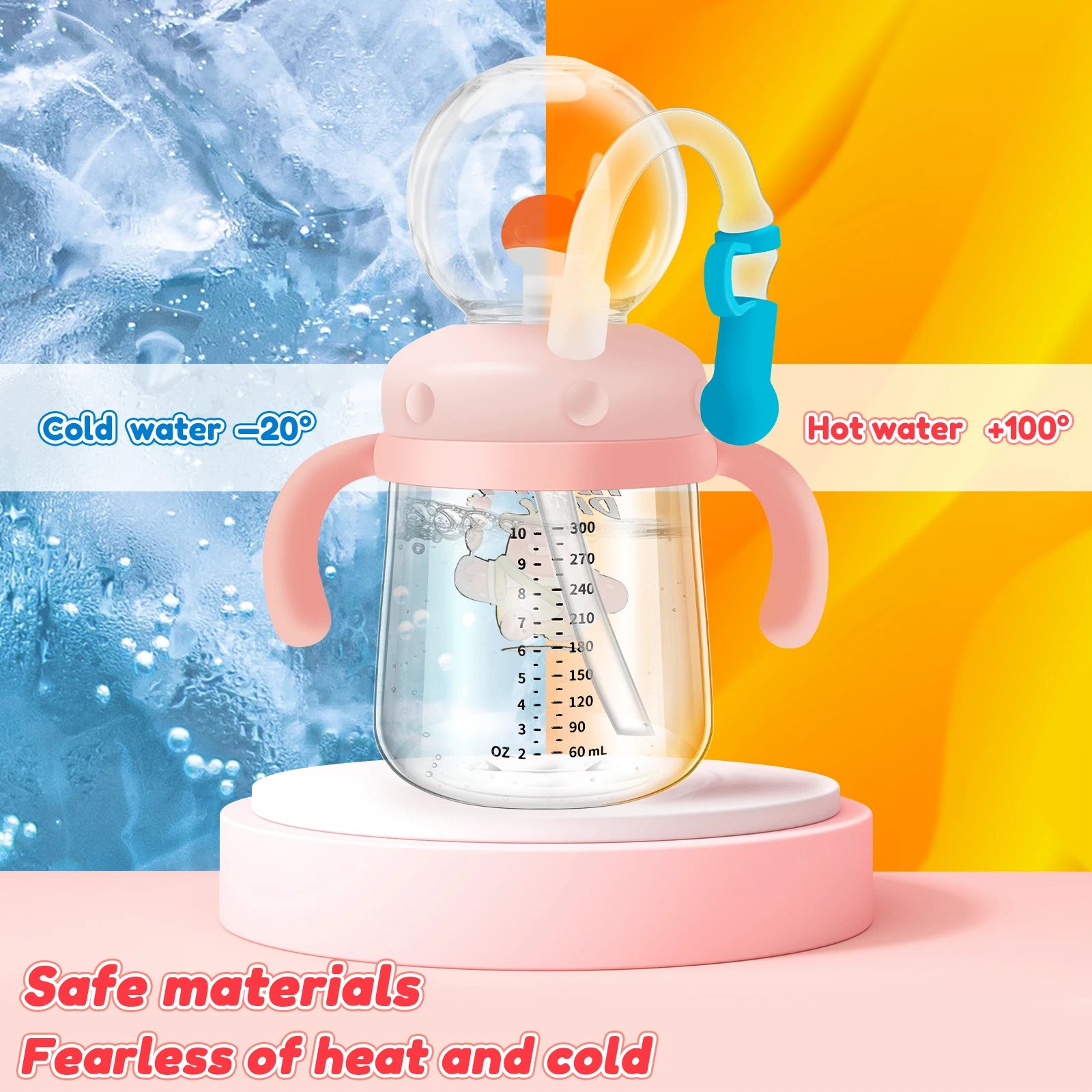 300ml Children Drinking Bottle w/ Straw Feeding Cup Creative Whale Squirt Water Cup Kids Learn Feeding Drinking Bottle BPA Free