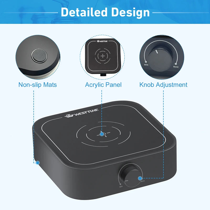 Westtune Lab USB Magnetic Stirrer 3000RPM, 5W Brushless Motor, Rechargeable/Silent for Chemical/Experimental, Long Runtime