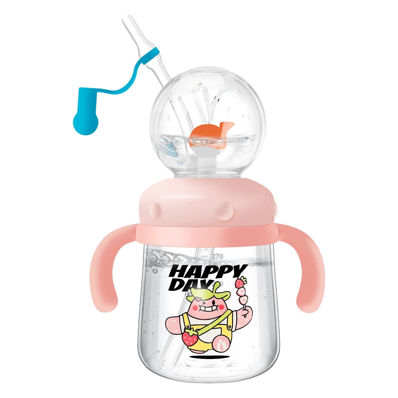 300ml Children Drinking Bottle w/ Straw Feeding Cup Creative Whale Squirt Water Cup Kids Learn Feeding Drinking Bottle BPA Free