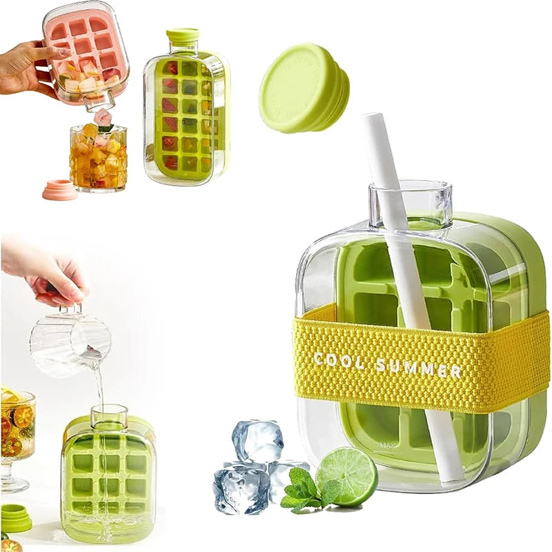 500/800ML Ice Cube Tray With Straw 2 In 1 Ice Cube Bottle Portable Silicone Ice Cube Maker Reusable Icecup Ice Cube Mold Tool