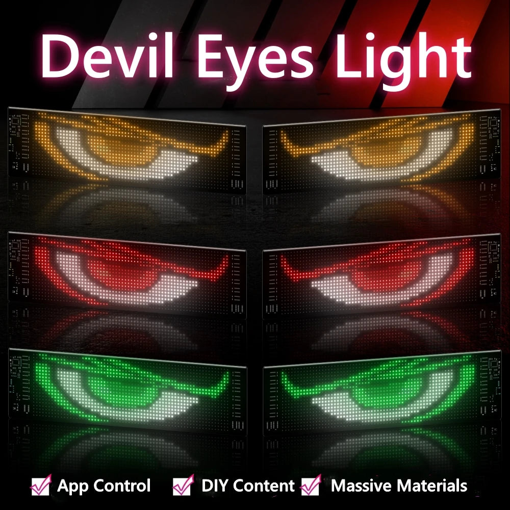 2PCS Devil Eyes Light For Car Window Flexible LED Display Screen Panel Demon Dynamic Big Eye Lights For Windshield