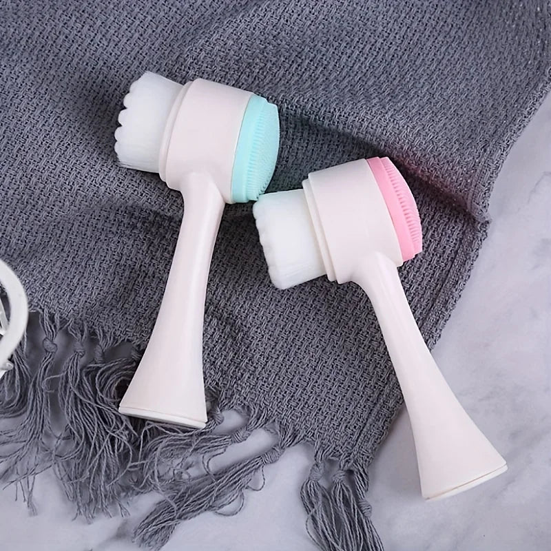 1pc Gentle Silicone Facial Cleansing Brush, Dual-Sided Soft Bristles, Manual Exfoliating Pore Cleaner for All Skin Types
