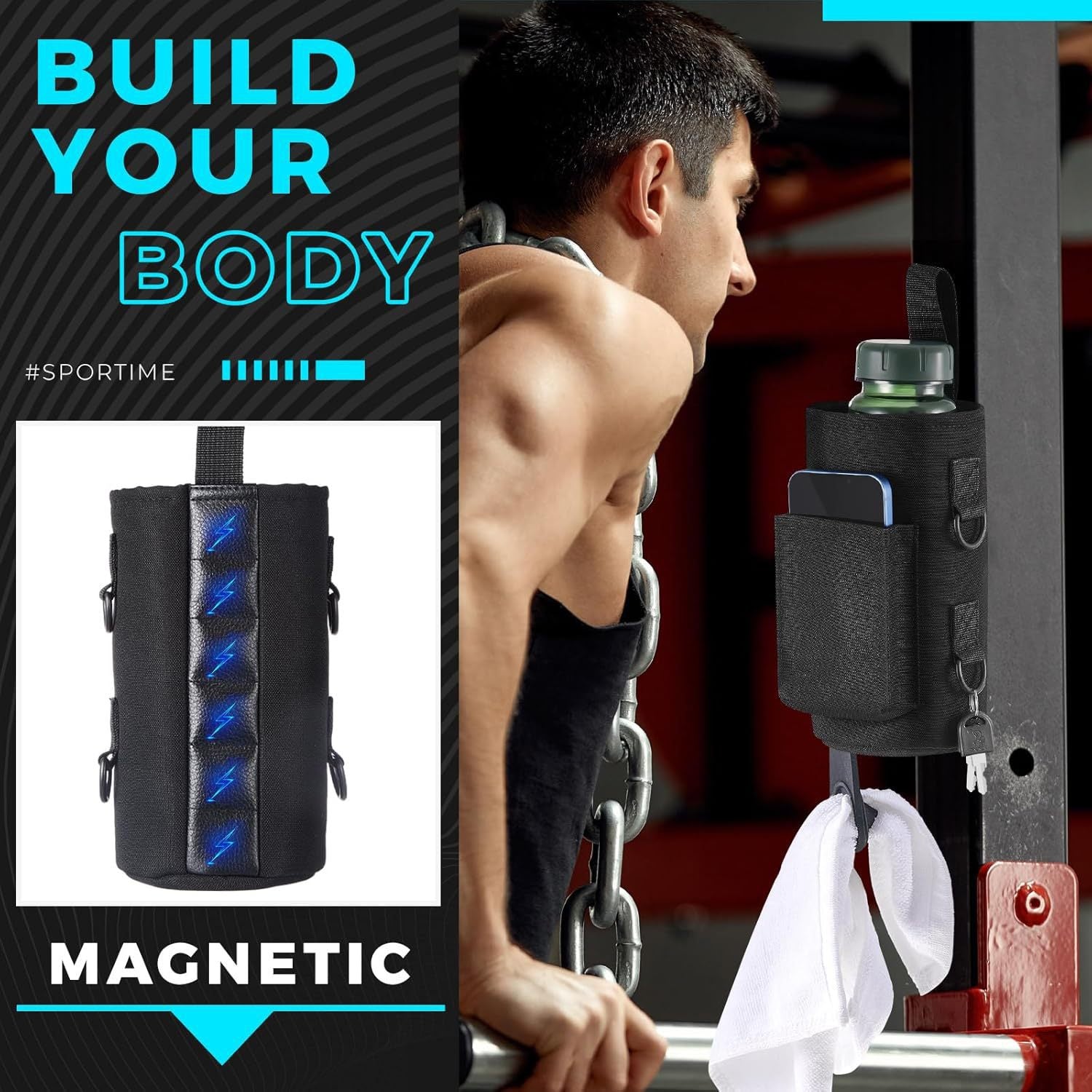Magnetic Water Bottle Cover Strong Magnet Gym Bottle Bag Outdoor Sports Crossbody Bottle Cover